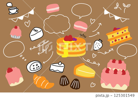 ケーキ 吹き出し 矢印 セット 125301549