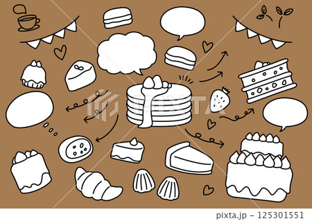 ケーキ 吹き出し 矢印 セット 125301551