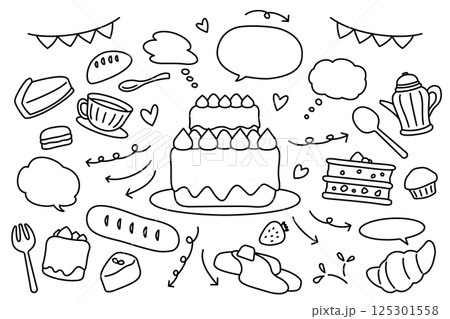 ケーキ 吹き出し 矢印 セット 125301558