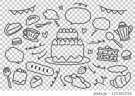 ケーキ 吹き出し 矢印 セット 125301558