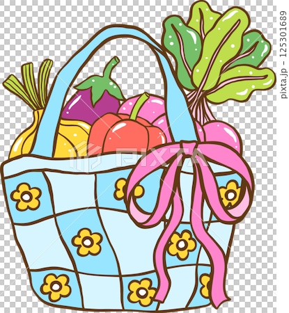Colorful Vegetable Basket Illustration Pastel Farmer Market 125301689