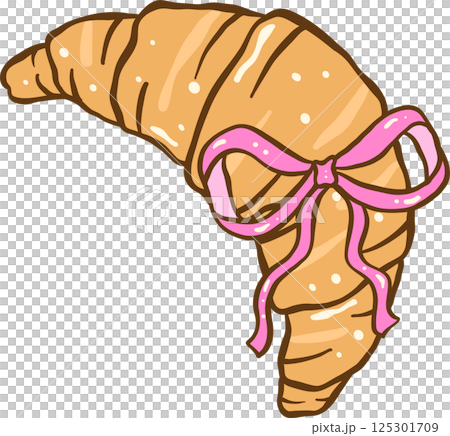 Cute Croissant with Pink Ribbon Cartoon Hand Drawn Cute Croissant with Pink Ribbon Cartoon Hand Drawn 125301709