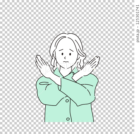 腕をクロスしてNGを伝える女性のイラスト｜やさしい線画で表現する拒否ジェスチャー 125301741