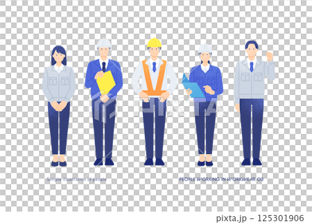 Illustration set of site supervisor, engineer, and office worker. Illustration set of men and women working in work clothes. 125301906
