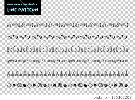 シンプルな手書きのかわいい医療イメージ飾り罫セット シンプルな手書きのかわいい医療イメージ飾り罫セット 125302202