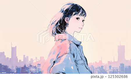 日に照らされる笑顔の女性 125302686
