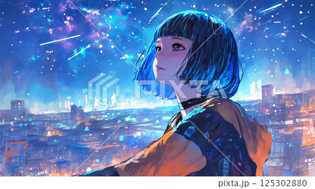 都市を眺める女性 125302880