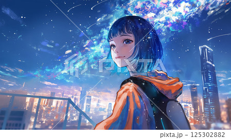 都市を眺める女性 125302882