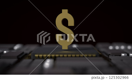 The Gold Dollar symbol on Mother Board for Business concept 3d Rendering. The Gold Dollar symbol on Mother Board for Business concept 3d Rendering. 125302966