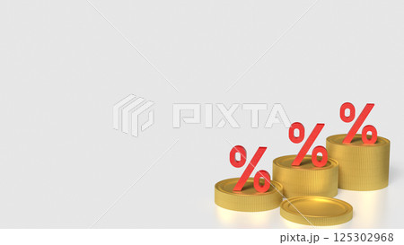The Gold coins and percent on white background 3d Rendering. The Gold coins and percent on white background 3d Rendering. 125302968