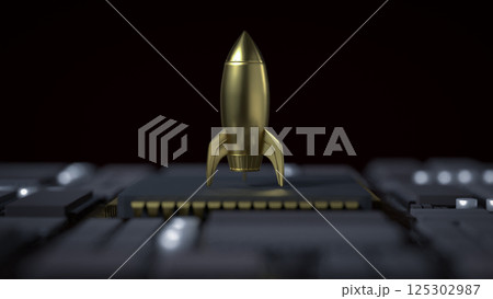 The Gold Rocket on Mother Board for Business concept 3d Rendering. 125302987