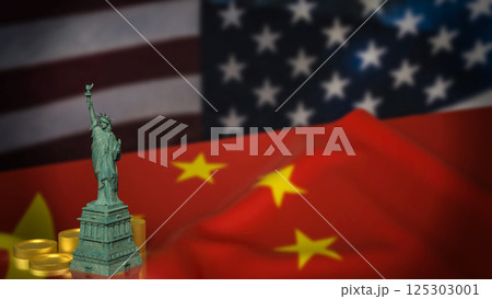 The Statue of Liberty on China and America flag Background 3d Rendering. The Statue of Liberty on China and America flag Background 3d Rendering. 125303001