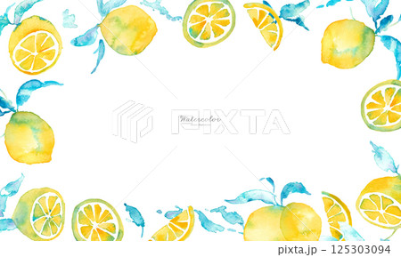 水彩のレモンイラスト。水彩画のレモンベクター素材。夏のレモン背景イラスト。 125303094