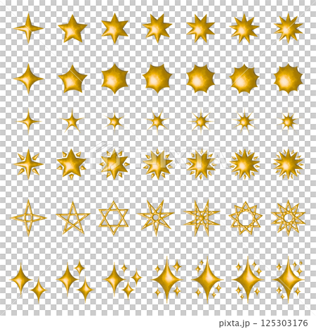 Metallic star icon set 3d illustration ornament decoration design symbol vector gold 125303176