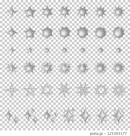 メタリックな星のアイコンセット 3D イラスト 飾り 装飾 デザイン シンボル ベクター シルバー 125303177