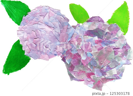 ハンドクラフトで描いた紫陽花の装飾素材 125303178