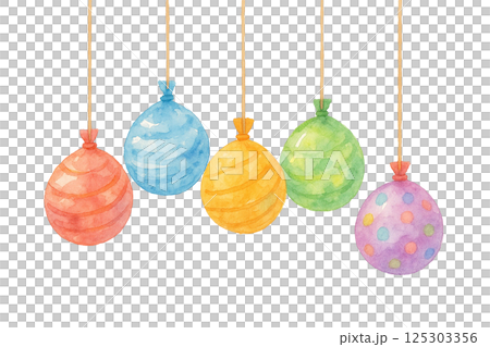 Colorful watercolor illustration of yo-yo balloons (seasons and events) 125303356