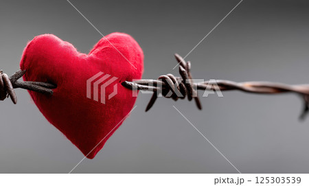 Heart wrapped in barbed wire symbolizes emotional pain and love Heart wrapped in barbed wire symbolizes emotional pain and love 125303539