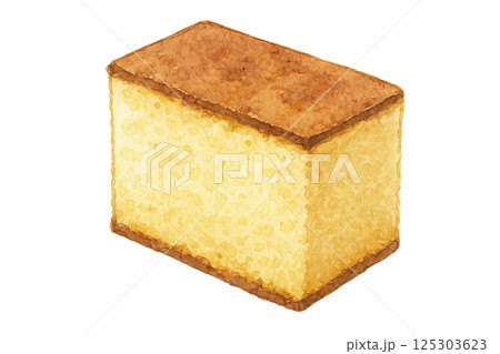 水彩で描いたふんわりカステラのイラスト（食品） 125303623