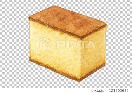 水彩で描いたふんわりカステラのイラスト（食品） 125303623