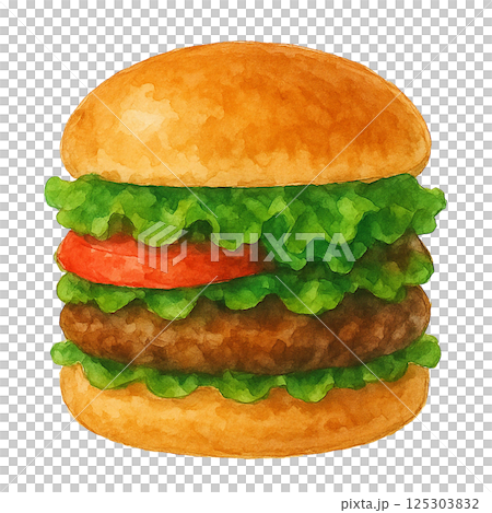 充滿蔬菜(食物)的漢堡的水彩插圖 充滿蔬菜(食物)的漢堡的水彩插圖 125303832