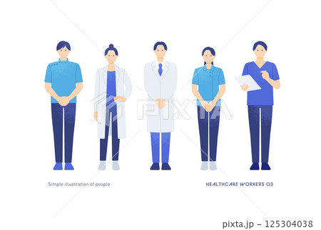 健康を支える医療の専門家。医師、看護師、整体師のベクターイラスト素材。 健康を支える医療の専門家。医師、看護師、整体師のベクターイラスト素材。 125304038