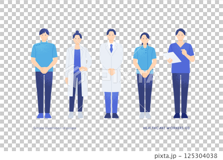 健康を支える医療の専門家。医師、看護師、整体師のベクターイラスト素材。 健康を支える医療の専門家。医師、看護師、整体師のベクターイラスト素材。 125304038