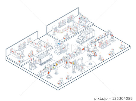 Smart warehouses in Industry 4.0 leverage AI and AGVs for automated production, transportation, and logistics. Smart warehouses in Industry 4.0 leverage AI and AGVs for automated production, transportation, and logistics. 125304089
