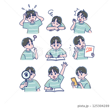 小学生の男子の勉強の表情セット 125304289