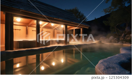 高級旅館の夜の露天風呂 高級旅館の夜の露天風呂 125304309
