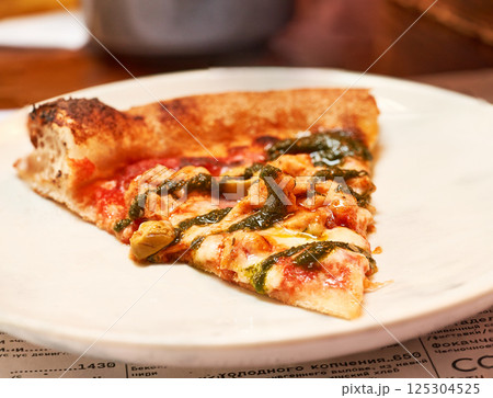 Pizza with olives close-up. Italian pizza. 125304525