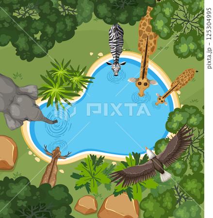 Wildlife Gathering at Watering Hole 125304995