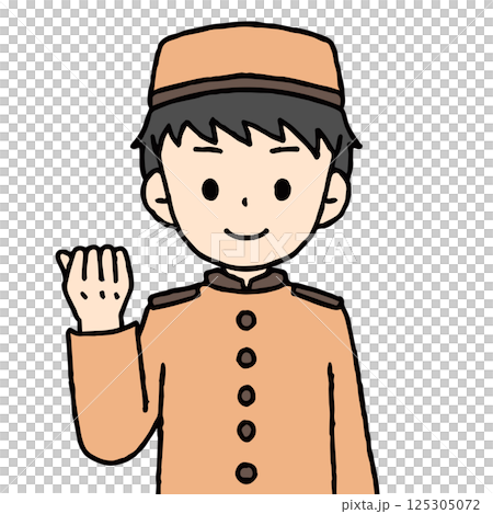 A male hotel employee is doing a fist pump A male hotel employee is doing a fist pump 125305072