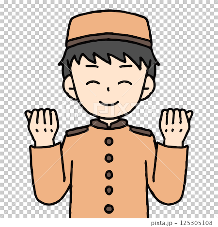 ホテルマンの男性がガッツポーズをしている 125305108
