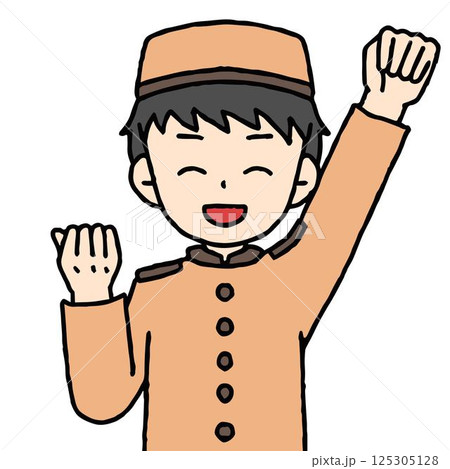 ホテルマンの男性がガッツポーズをしている 125305128