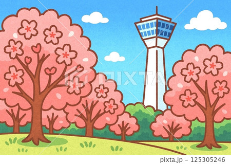 春の五稜郭公園と満開の桜と五稜郭タワー 125305246