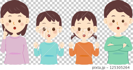 驚いた様子の家族 125305264