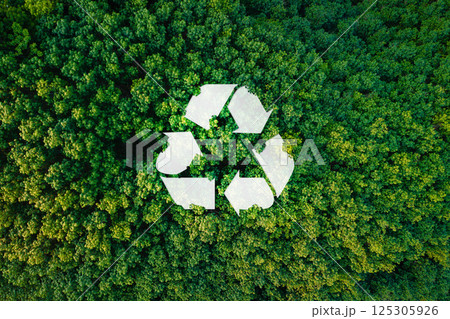 Ecology project concept,Recycling in the forest from an aerial view, sustainable environment concept Ecology project concept,Recycling in the forest from an aerial view, sustainable environment concept 125305926
