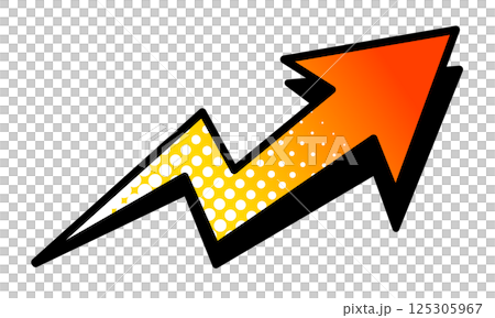 Upward-pointing, line graph-like, wobbly, rising red arrow, red and orange gradation, white dot tone Upward-pointing, line graph-like, wobbly, rising red arrow, red and orange gradation, white dot tone 125305967