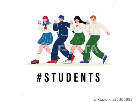 一緒に歩く学生の男女 一緒に歩く学生の男女 125305988