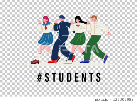 一緒に歩く学生の男女 一緒に歩く学生の男女 125305988