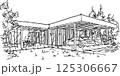 hand drawn architectural sketch of modern one story detached house with flat roof over parking 125306667