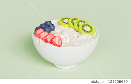 Fresh Yogurt Bowl with Strawberry Blueberry Kiwi. 3D Rendering. Fresh Yogurt Bowl with Strawberry Blueberry Kiwi. 3D Rendering. 125306689