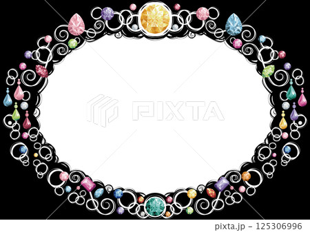 宝石で飾られた横楕円のフレーム(マルチカラー・白線) 125306996