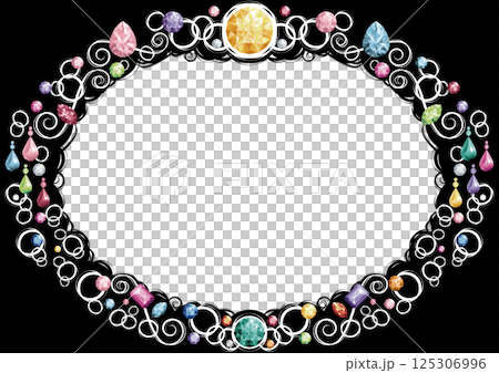 宝石で飾られた横楕円のフレーム(マルチカラー・白線) 125306996