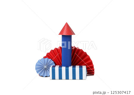 PNG, Paper fireworks with a gift, isolated on white background 125307417