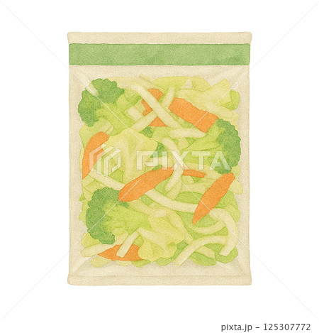 水彩で描いた袋入りのカット野菜ミックスのイラスト(野菜) 水彩で描いた袋入りのカット野菜ミックスのイラスト(野菜) 125307772