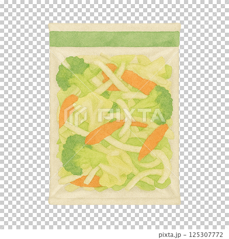 水彩で描いた袋入りのカット野菜ミックスのイラスト(野菜) 水彩で描いた袋入りのカット野菜ミックスのイラスト(野菜) 125307772