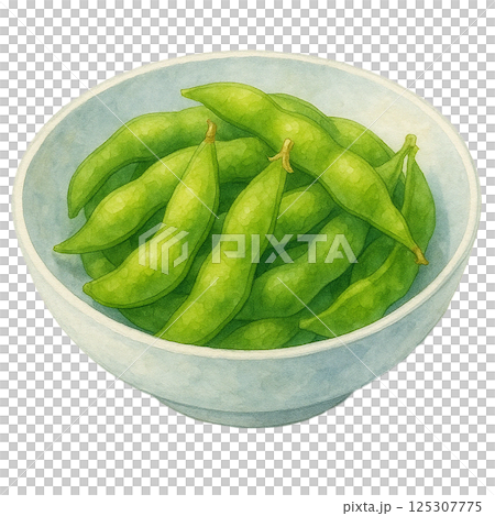 水彩で描いた器に盛られた枝豆のイラスト（食べ物） 125307775