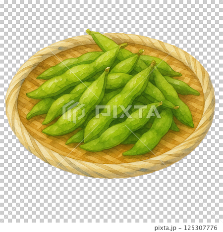 水彩で描いたざるに盛られた枝豆のイラスト（食べ物） 125307776